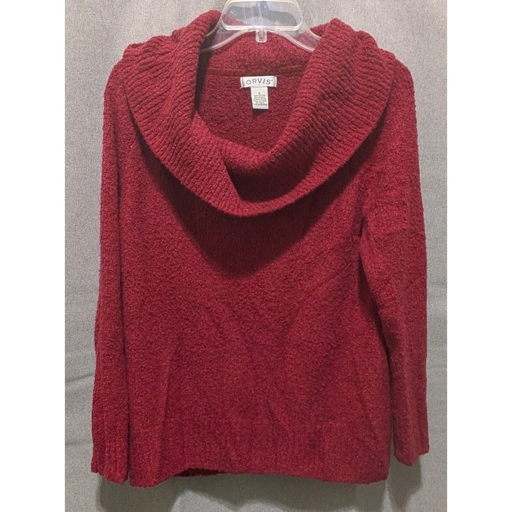 Orvis Cowl Neck Sweater Womens Small Red Excellent Boucle Knit Long Sleeve